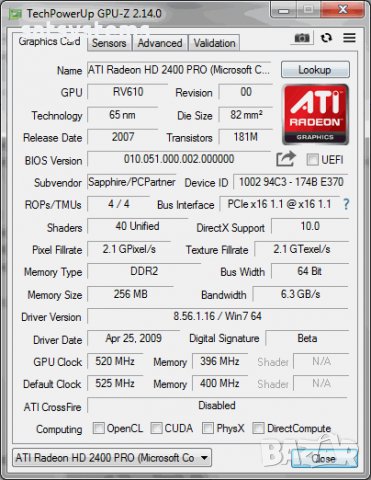 Видео карта ATi Radeon Sapphire HD 2400 Pro 256MB PCI-E, снимка 8 - Видеокарти - 24570676