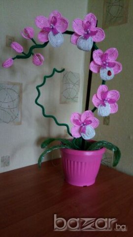 Орхидея от мъниста, снимка 14 - Декорация за дома - 16986339