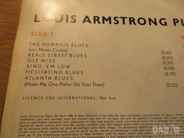 Грамофонна плоча Луис Армстронг, Louis Armstrong  playes W.C.Hardy  плоча джаз, снимка 3 - Грамофонни плочи - 25302084