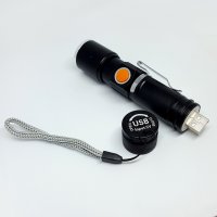 Мини LED фенер с USB зареждане мощен джобен фенер ZOOM фокус, снимка 4 - Къмпинг осветление - 26069048