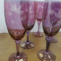 Ретро чаши за вино гравирани цветно стъкло, снимка 14 - Антикварни и старинни предмети - 22460875