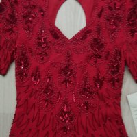 НАМАЛЕНИЕ -20% УНИКАЛНО КРАСИВА червена рокля с червени перли и синци, снимка 2 - Рокли - 25931154
