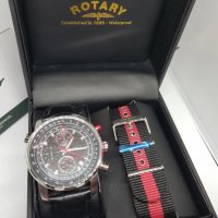 Rotary Aviator Chrono - Red / чисто нов часовник Ротари Авиатор - 2 бр. каишки / 100% оригинален, снимка 18 - Мъжки - 22835212