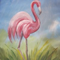 Автентична картина "Розово фламинго", снимка 5 - Картини - 24741740