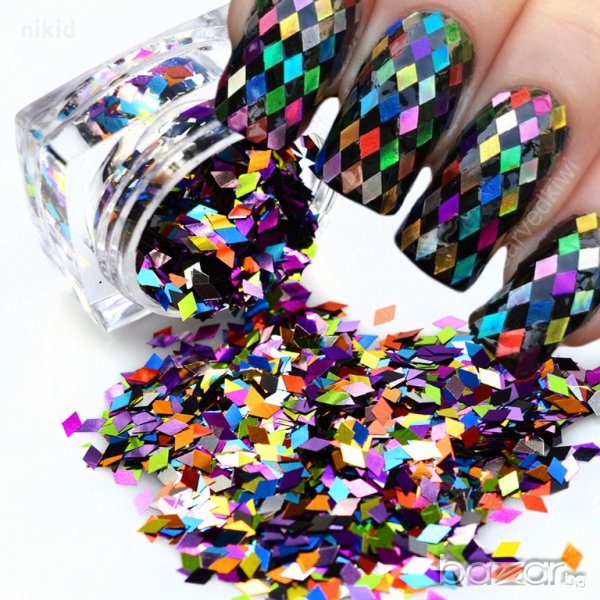 цветни ромбове ситно фолио за декорация и украса нокти маникюр, снимка 1