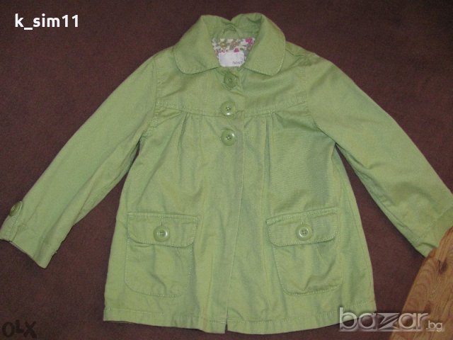 Зелено пролетно-есенно палто/ тренч на Next за 3-4 г, снимка 1 - Детски якета и елеци - 19216569