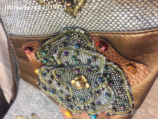 НОВА Дамска Чанта Ръчна Изработка Хендмейд Handmade, Еко Веган Кожа Бродерия Мъниста, снимка 4 - Чанти - 25671734