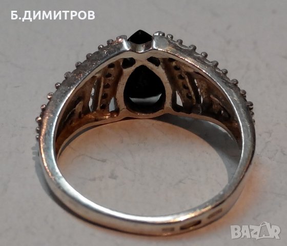 Стар сребърен руски СССР пръстен с оникс цирконий и злато, снимка 13 - Пръстени - 22794732