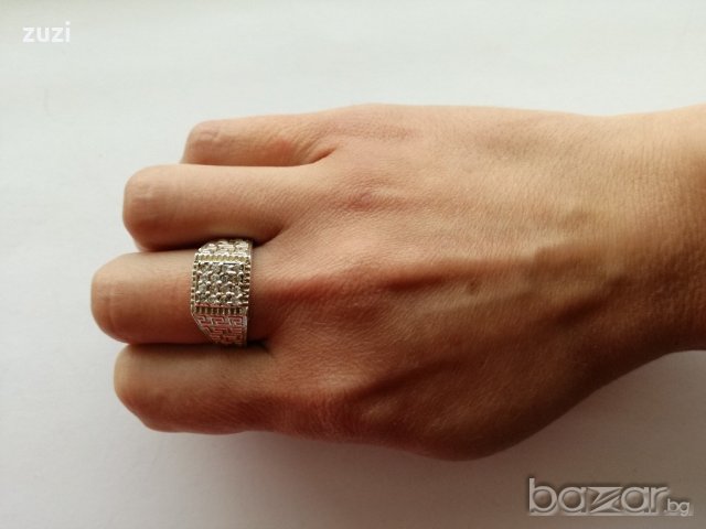 Сребърен мъжки пръстен  с бели  циркони - сребро проба 925, снимка 2 - Пръстени - 18222812