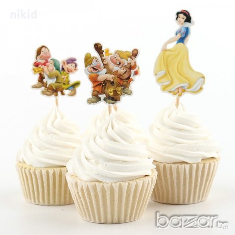 Снежанка и седемте джуджета 24 бр топери клечки за мъфини декорация и украса