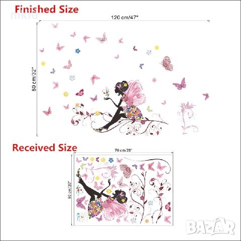 Черна Лейди фея с пеперуди самозалепващ стикер лепенка за стена мебел, снимка 2 - Други - 25422018