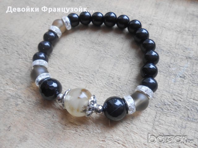 Гривна от естествени камъни "елегантно черно", снимка 5 - Гривни - 8584582