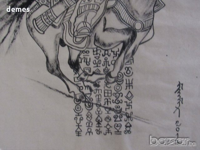Картина Чингиз хан на кон върху оризова хартия от Монголия, снимка 8 - Колекции - 20252981
