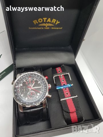 Rotary Aviator Chrono - Red / чисто нов часовник Ротари Авиатор - 2 бр. каишки / 100% оригинален, снимка 18 - Мъжки - 22835212