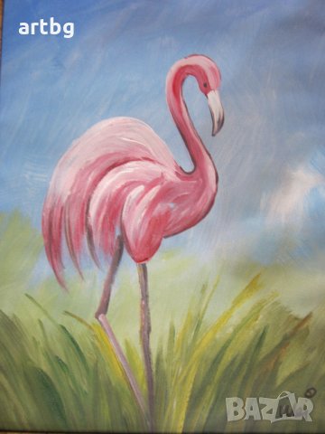 Автентична картина "Розово фламинго", снимка 5 - Картини - 24741740