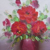Автентична картина "Цветя, ваза", снимка 3 - Картини - 24805785