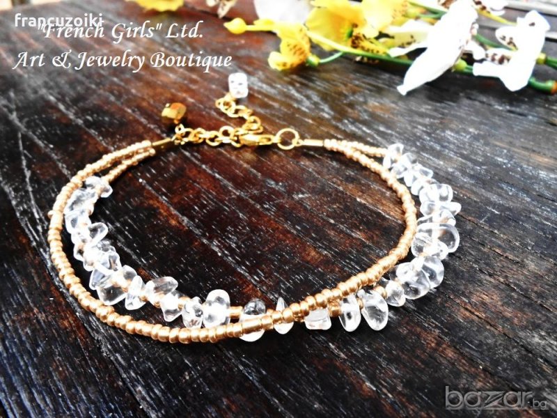 Гривна за крак от полускъпоценен камък - планински кристал, снимка 1