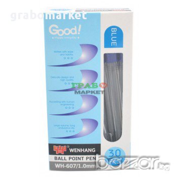 Химикал с капачка и прозрачен корпус с възможност за следене нивото на мастилото - син. Дължина - 14, снимка 1