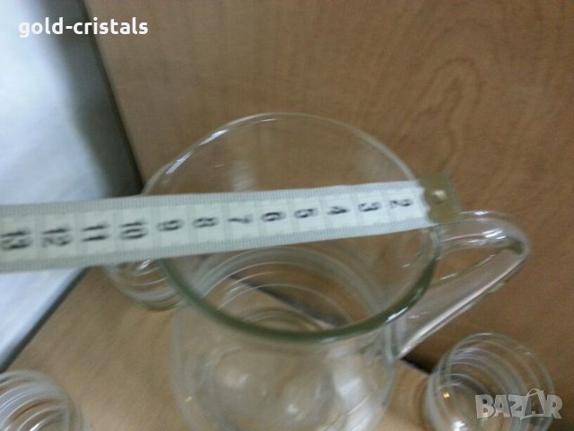 Ретро сервиз за вино кана с чаши с златен кант и гравюра , снимка 6 - Антикварни и старинни предмети - 22117694