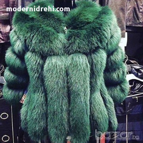 дамско палто от естествена лисица налично зелено , снимка 1 - Палта, манта - 17048157