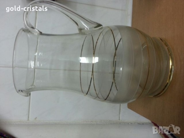 Ретро сервиз за вино кана с чаши с златен кант и гравюра , снимка 9 - Антикварни и старинни предмети - 22117694