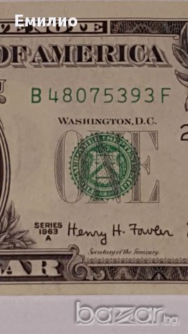 $ 1 Dollar 1963-A Federal Reserve Note New York UNC, снимка 2 - Нумизматика и бонистика - 17870355