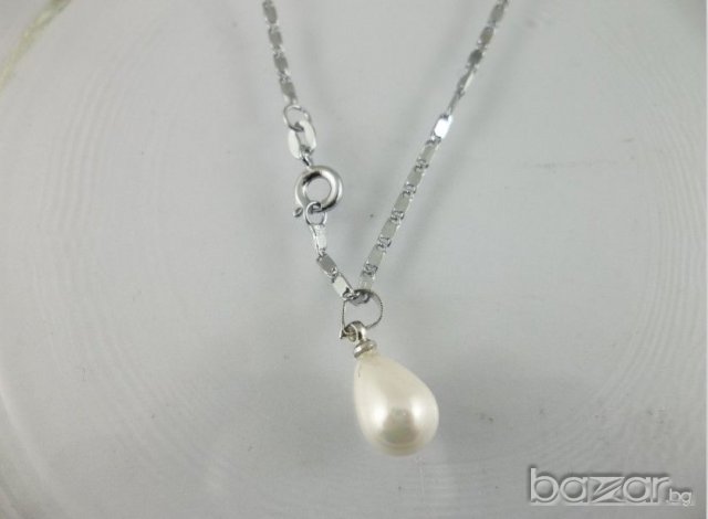  Речна Перла + стоманен синджир, снимка 2 - Колиета, медальони, синджири - 7970926