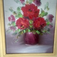 Автентична картина "Цветя, ваза", снимка 4 - Картини - 24805785