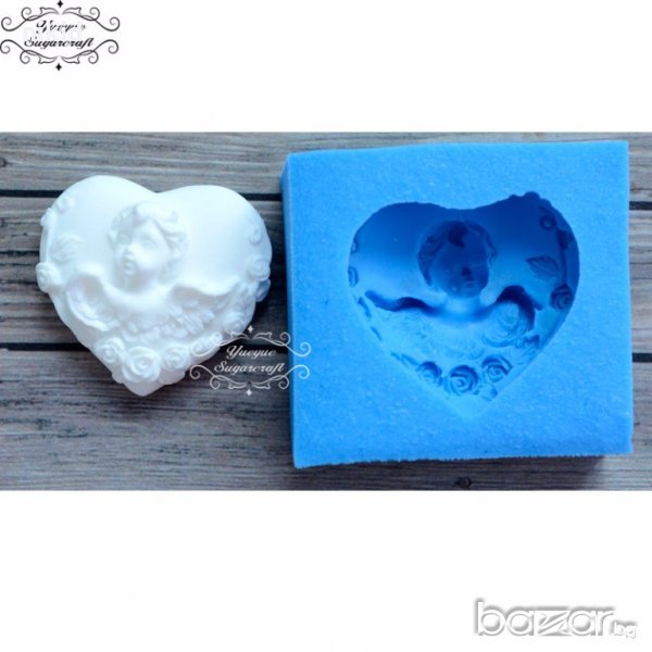 01 Ангелче глава в сърце ангел силиконов молд форма декорация и украса торта фондан шоколад, снимка 1