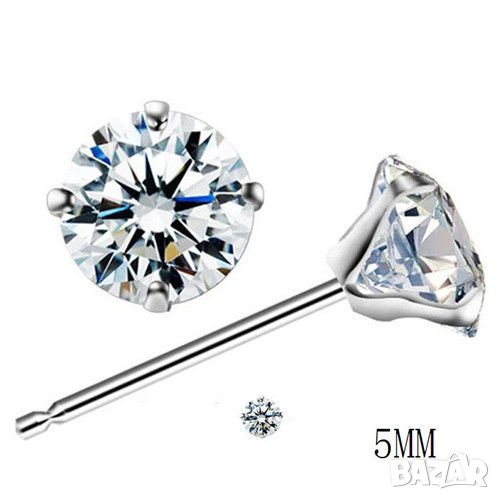 Нежни посребрени обеци, кубичен циркон 5 мм, снимка 1
