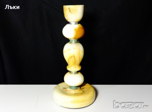 Старинен свещник от оникс и бронз 730 гр. , снимка 4 - Антикварни и старинни предмети - 20384250