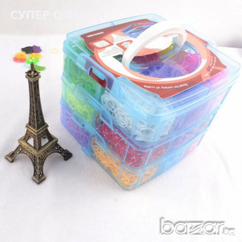 Kомплект XXXL Rainbow Loom Bands куфарче на 3 етажа с 4500 ластичета и пособия за плетене., снимка 2 - Образователни игри - 8994764