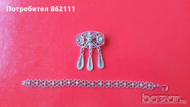 Сребърна брошка, сребърна гривна, снимка 4 - Бижутерийни комплекти - 14803318