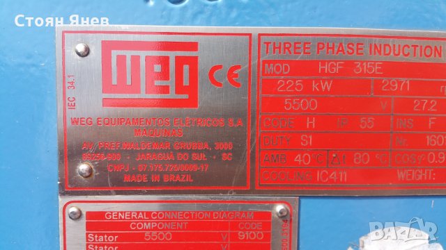 Индукционен електромотор WEG - 225 KW, снимка 15 - Други машини и части - 25118894
