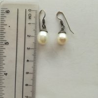 Сребърни висящи обеци с перла - сребро проба 925, снимка 2 - Обеци - 24520293