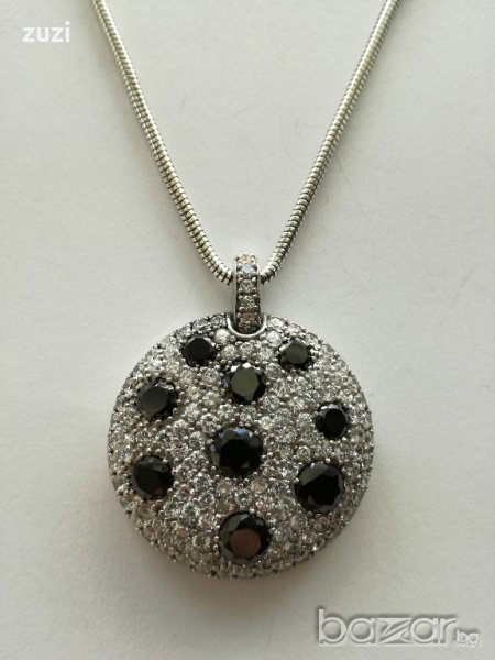Сребърно колие с бели и черни цирконий - сребро проба 925, снимка 1