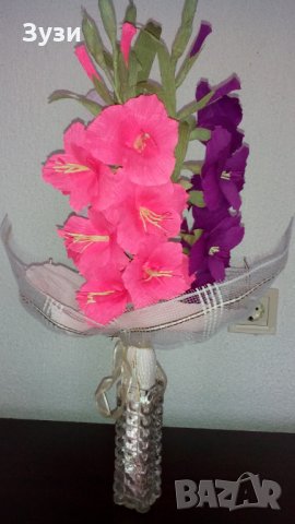 Цветя от хартия-гладиоли, снимка 2 - Изкуствени цветя - 24675921