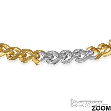 Гривна Панцер двуцветна с позлата - стоманена, снимка 2 - Гривни - 10742637