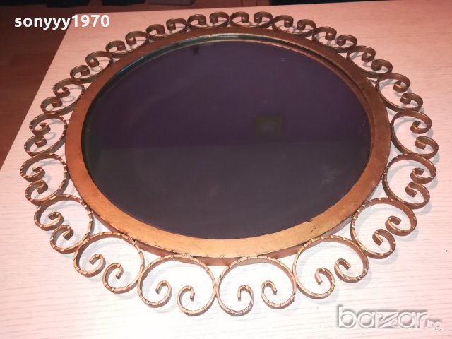 АНТИК-огледало 57см-ковано желязо-цвят злато-внос швеицария, снимка 3 - Антикварни и старинни предмети - 20291579
