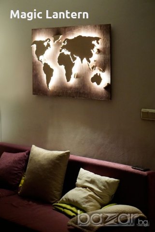 Дървена и светеща карта на света, снимка 4 - Декорация за дома - 20375196