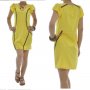 Малка жълта рокля с кафяви елементи М, снимка 1 - Рокли - 24704780