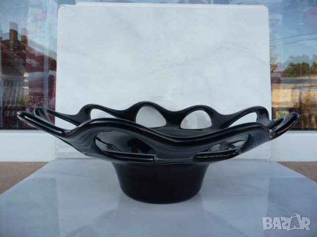 Красива стъклена купа фруктиера черно стъкло плодове , снимка 2 - Чинии - 25833933