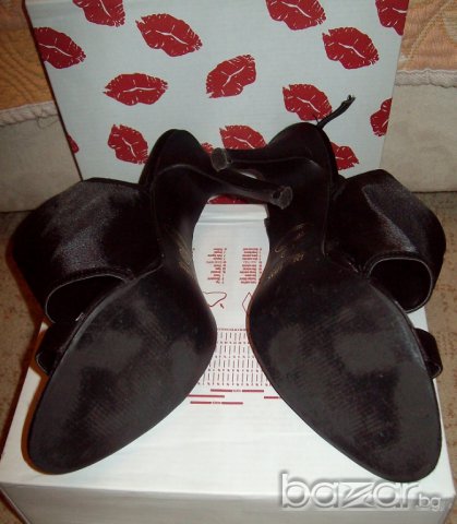 Черни сандали на ток с панделки Red Lips, снимка 2 - Сандали - 6192699