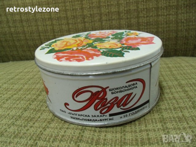 № 2705 стара ламаринена кутия / бонбониера " Роза "  . - юбилейна , лимитирана серия 50 години  ЗШЗИ, снимка 6 - Други ценни предмети - 24727068