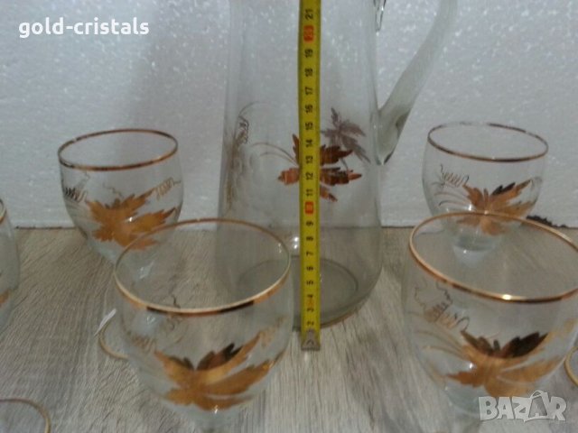 Стъклени чаши и кана с златен кант и гравюра, снимка 9 - Антикварни и старинни предмети - 22703507