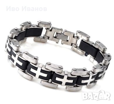 Гривна от неръждаема стомана с вградени  кръстове, снимка 2 - Гривни - 23937879