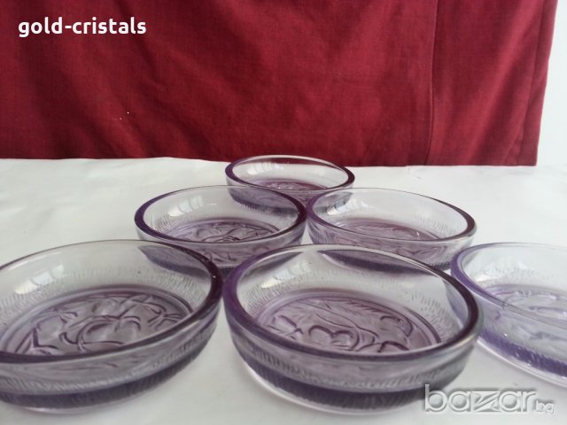 Стъклени лилави чинийки купички, снимка 9 - Антикварни и старинни предмети - 20291778