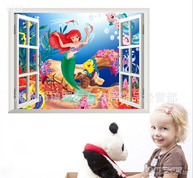 3D стикер лепенка за стена Малката Русалка Ариел прозорец, снимка 1
