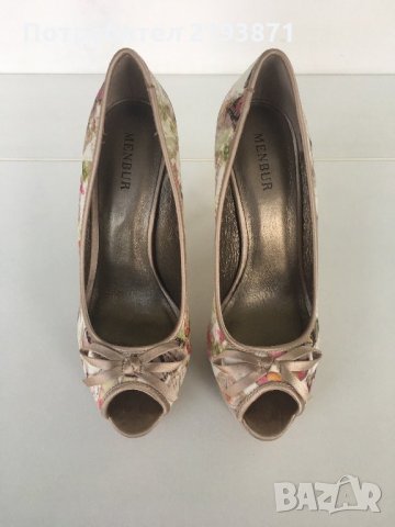 Маркови сатенени обувки с отворени пръсти Menbur номер 38, снимка 3 - Дамски обувки на ток - 24761278