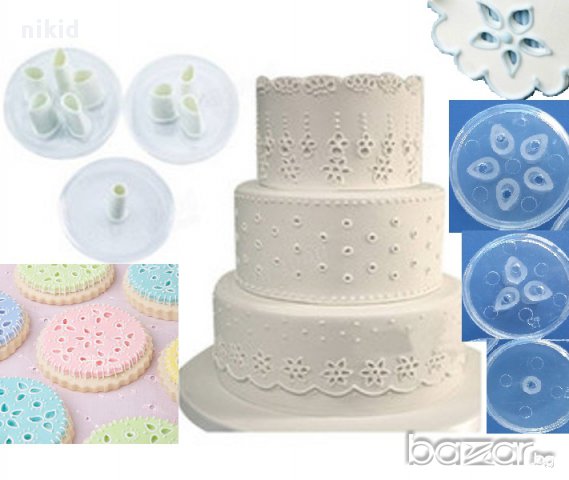 3 бр резци дупки листенца пластмасови за дантела декор торта фондан и бисквитки